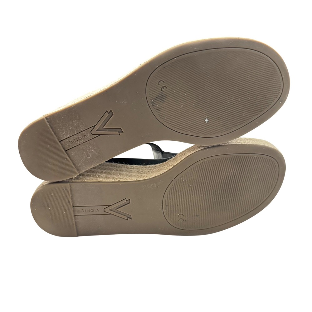 Vionic Calera Wedge Espadrille Sandals Women 9.5 Black Excellent Leather T-Strap - Picture 7 of 9